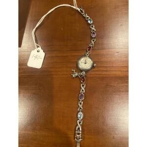 Vintage BOMA Gemstone Bracelet Watch with Girl & Doll Charm